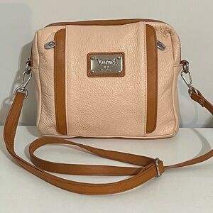 Authentic Valentina Italia Pink and Tan Pebbled Leather Crossbody Bag